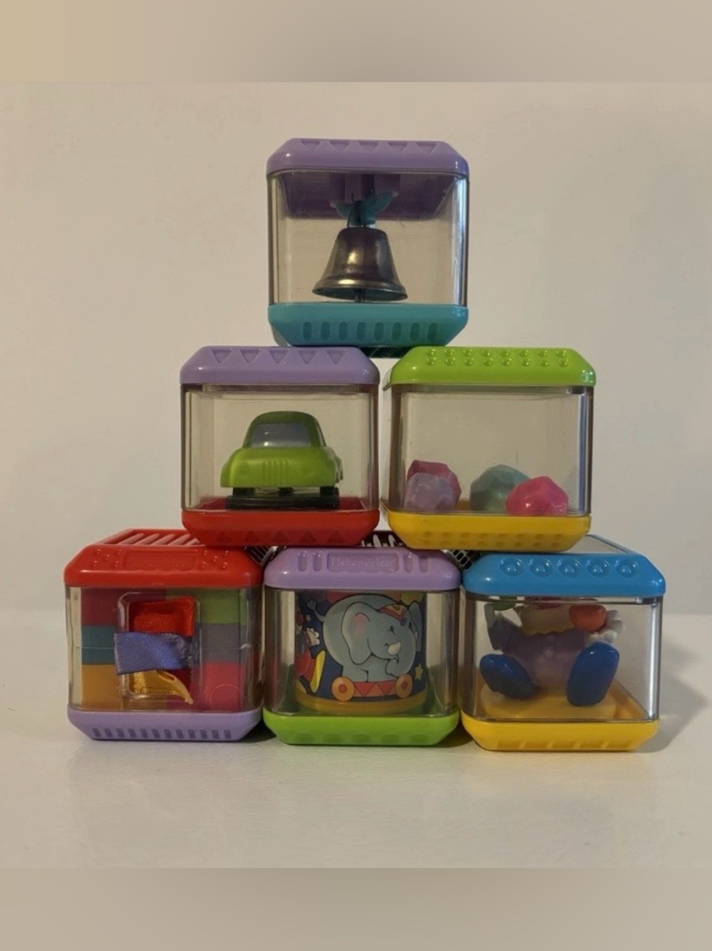 Lot of 6 Fisher Price Peek A Boo Blocks Cubes Sensory Toys